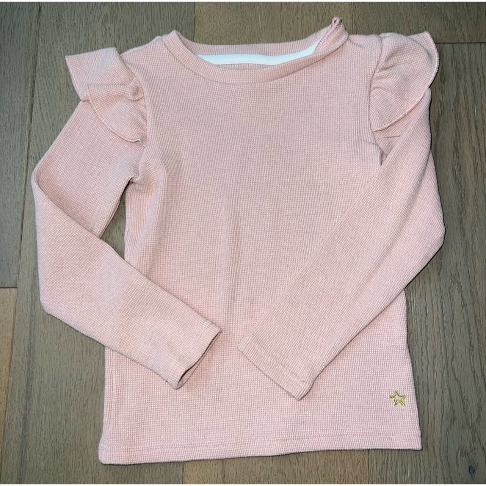 Egg New York Girls Ruffle Sleeve Pink Thermal Shirt Top Sz 5